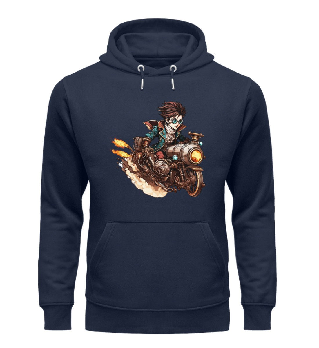 Premium Organic Hoodie Steampunk Anime Biker auf Motorrad