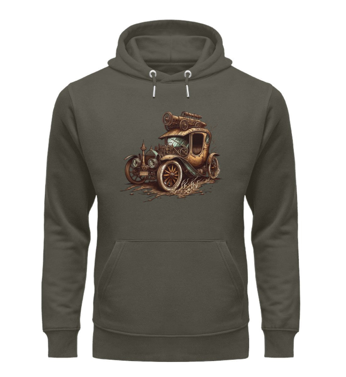 Premium Organic Hoodie Steampunk Auto mit Dampfantrieb -