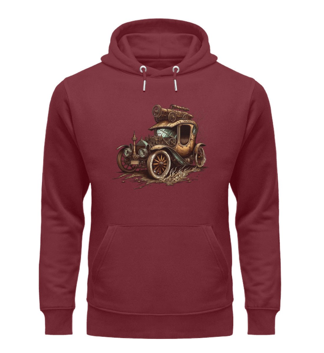 Premium Organic Hoodie Steampunk Auto mit Dampfantrieb -