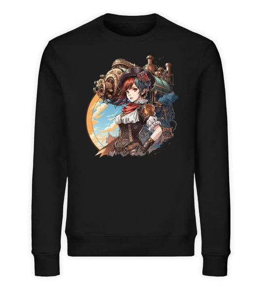 Premium Organic Sweatshirt Anime Girl mit Maschine im