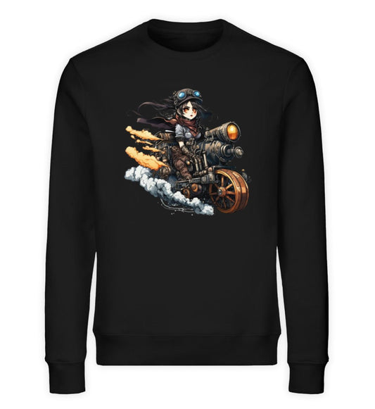 Premium Organic Sweatshirt Steampunk Anime Girl Motorrad