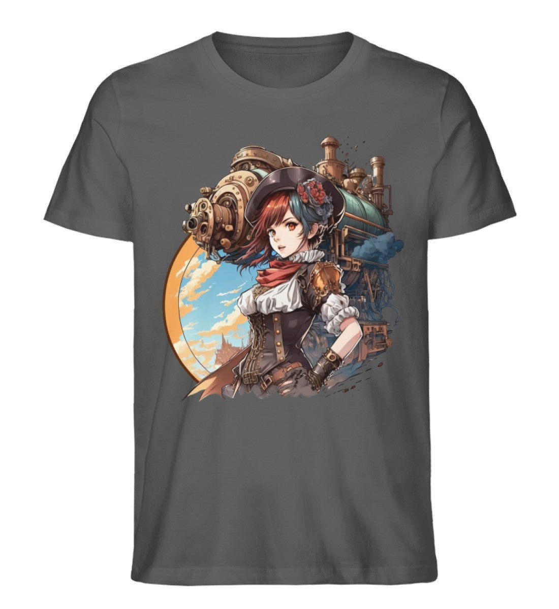 Premium Organic T-Shirt Anime Girl mit Maschine im Steampunk