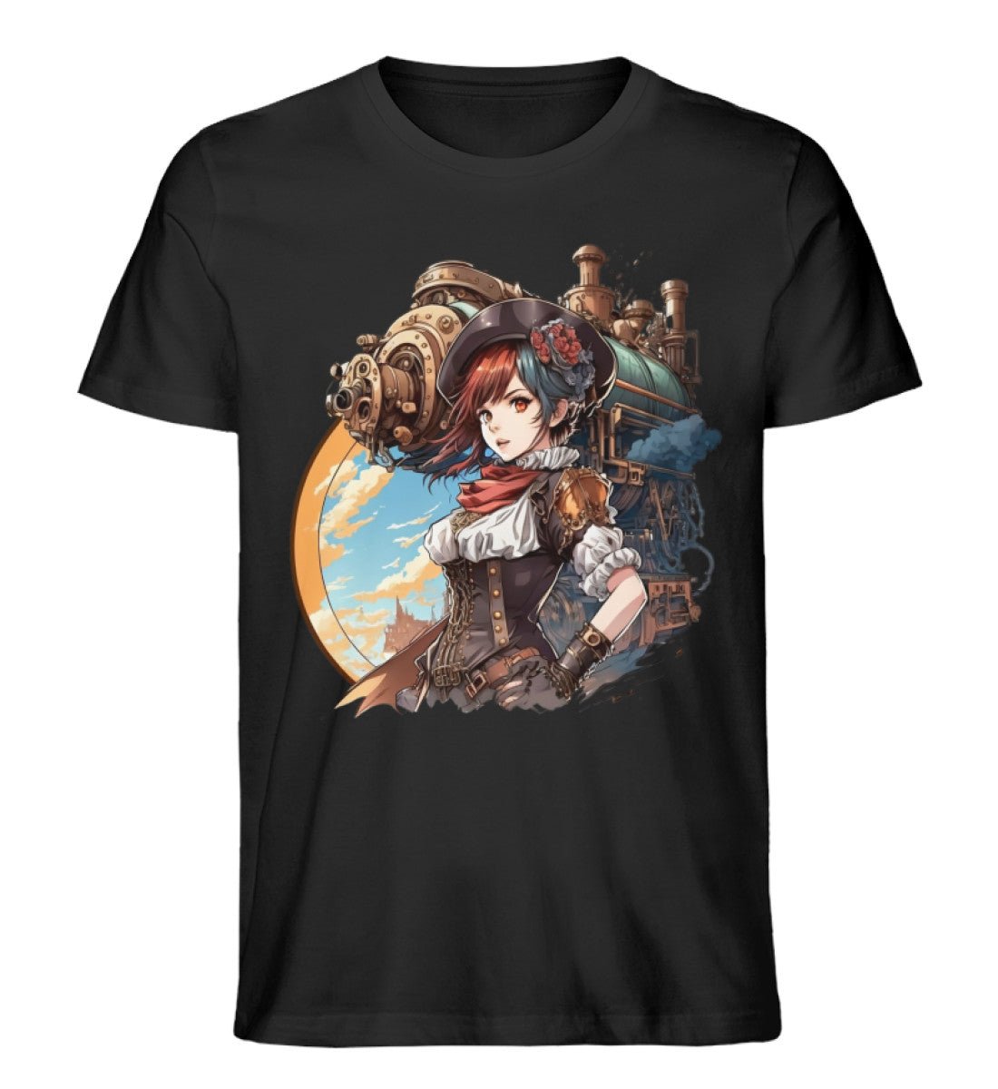 Premium Organic T-Shirt Anime Girl mit Maschine im Steampunk