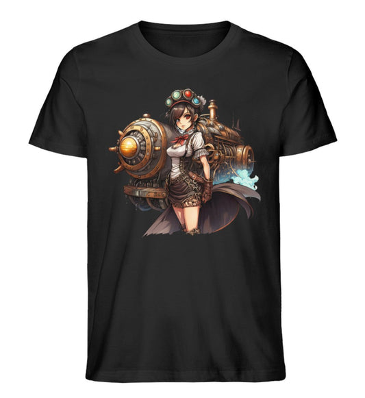 Premium Organic T-Shirt Anime Girl mit Maschine im Steampunk