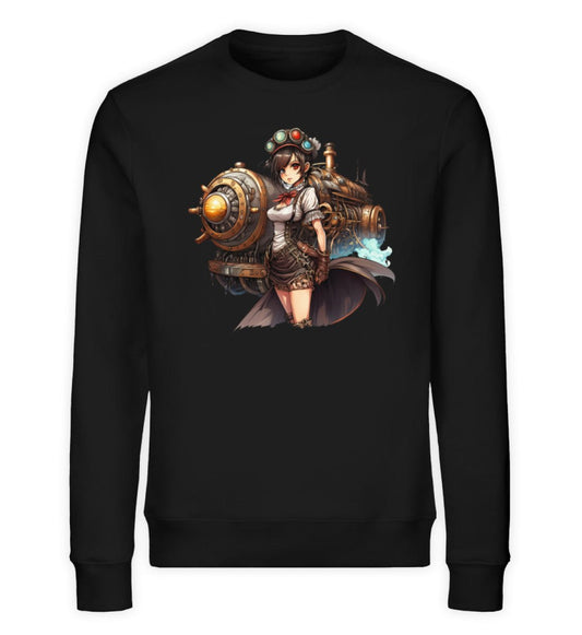 Premium Organic Sweatshirt Anime Girl mit Maschine im