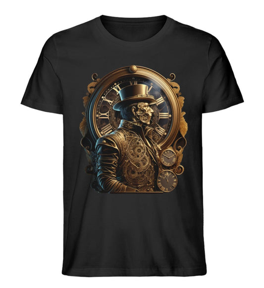 Premium Organic T-Shirt Steampunk Cyborg mit Uhr | Clockpunk